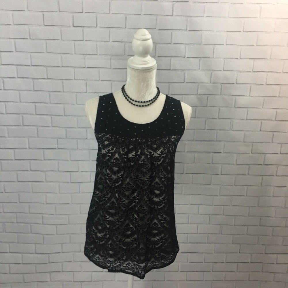 LOFT Women's Top‎ Mixed Media Lace Eyelets Sleeveless Blouse Lined Size S